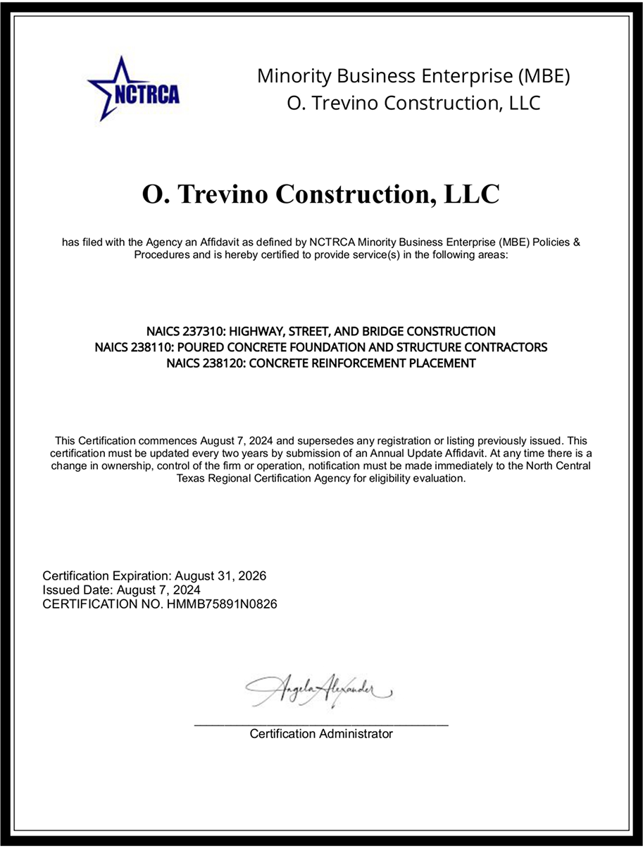 Minority Business Enterprise certificate